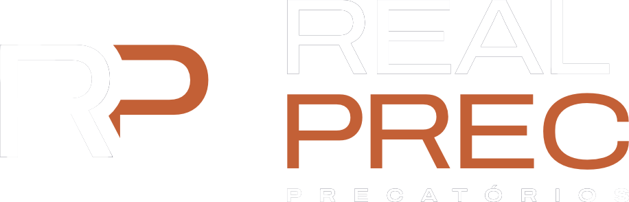 Logo da RealPrec com as iniciais e "Real" em Branco e "Prec" em Laranja